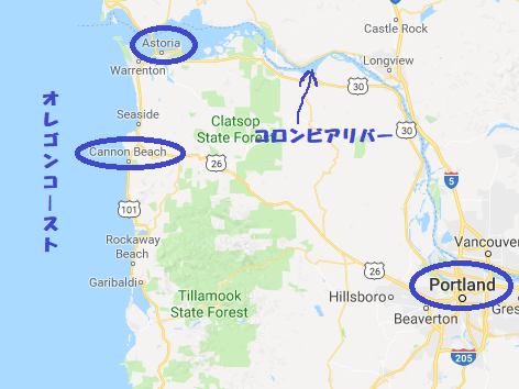 オレゴンコースト地図